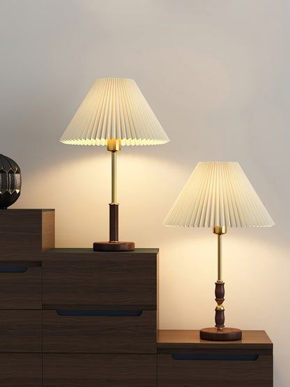 Table Lamp | Walnut Wood Base & White Fabric Shade | 36cm Diameter