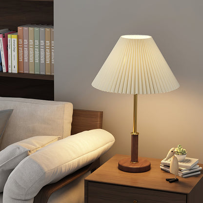 Table Lamp | Walnut Wood Base & White Fabric Shade | 36cm Diameter