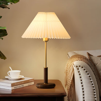 Table Lamp | Walnut Wood Base & White Fabric Shade | 36cm Diameter