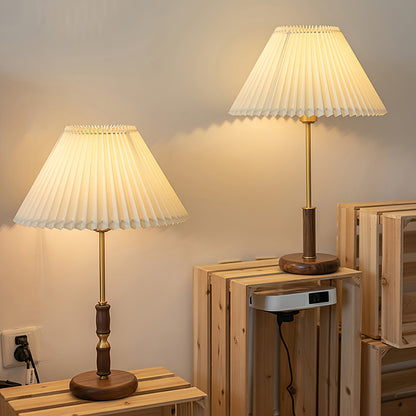 Table Lamp | Walnut Wood Base & White Fabric Shade | 36cm Diameter
