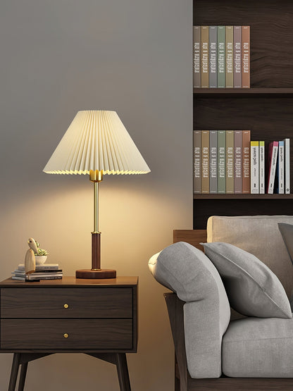 Table Lamp | Walnut Wood Base & White Fabric Shade | 36cm Diameter