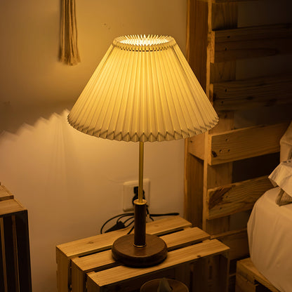 Table Lamp | Walnut Wood Base & White Fabric Shade | 36cm Diameter