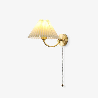 Pleated Wall Lamp Set | Brass & White Fabric | Set of 2