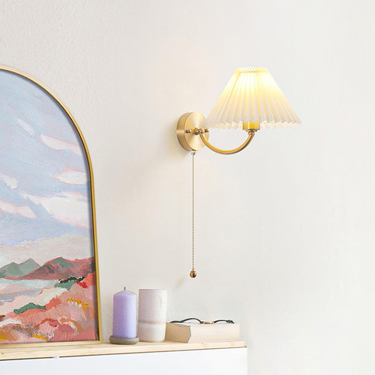 Pleated Wall Lamp Set | Brass & White Fabric | Set of 2