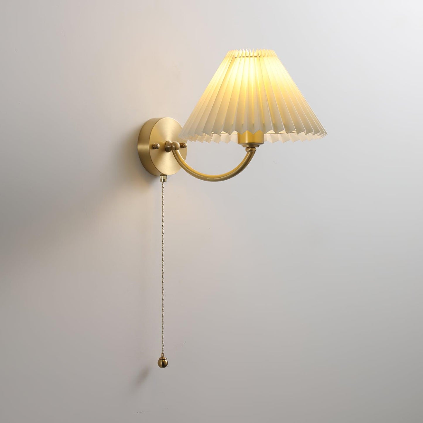 Pleated Wall Lamp Set | Brass & White Fabric | Set of 2
