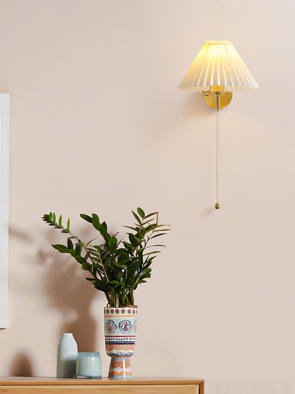 Pleated Wall Lamp Set | Brass & White Fabric | Set of 2