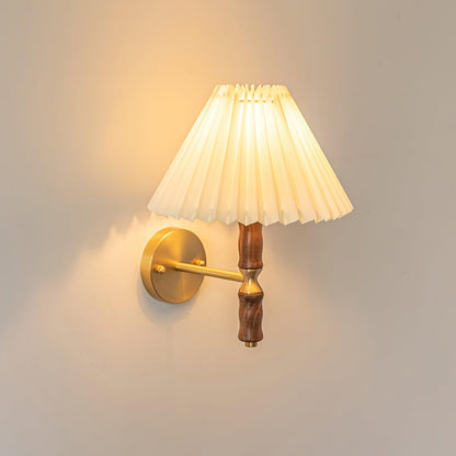 Walnut Wall Light | Pleated Fabric | Set of 2