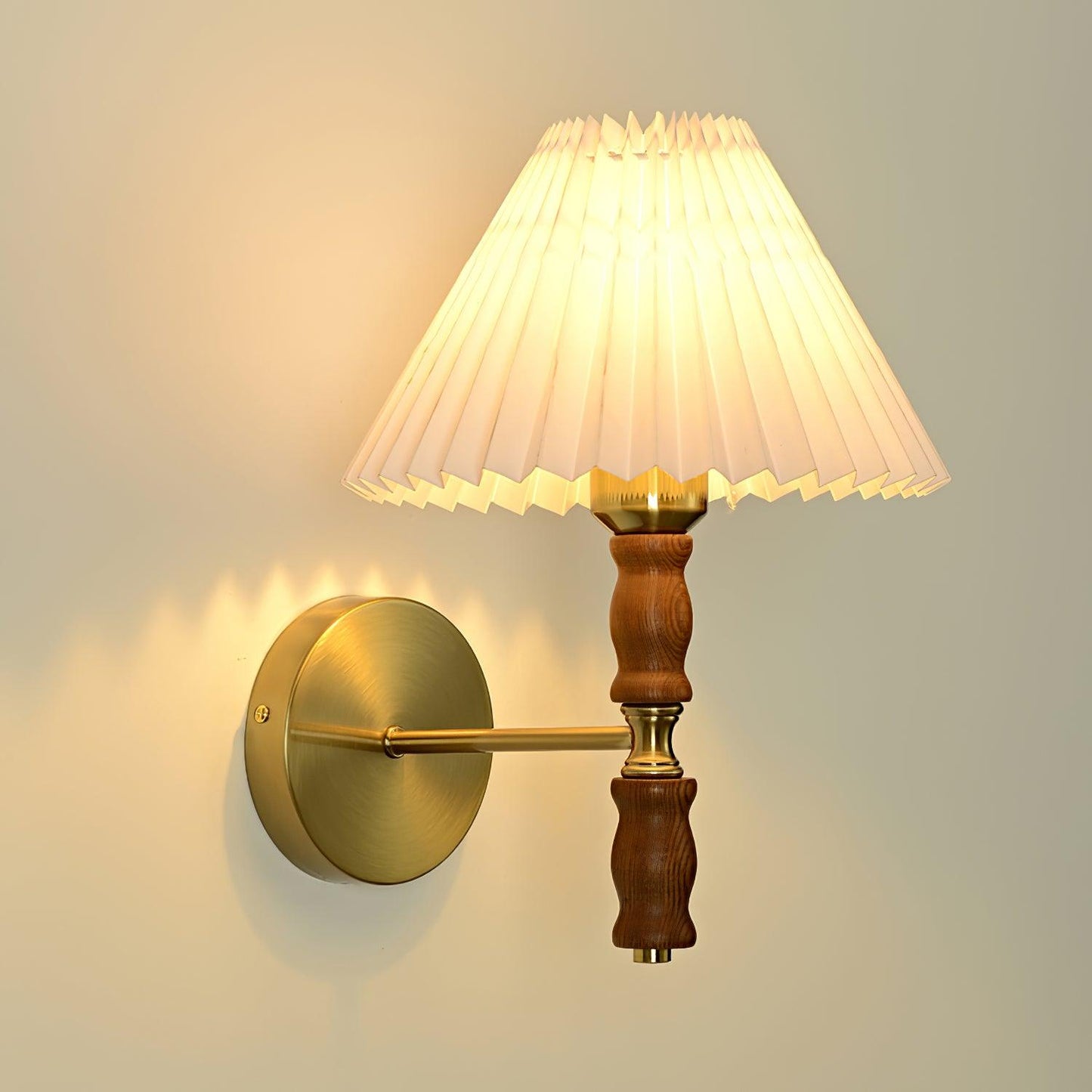 Walnut Wall Light | Pleated Fabric | Set of 2