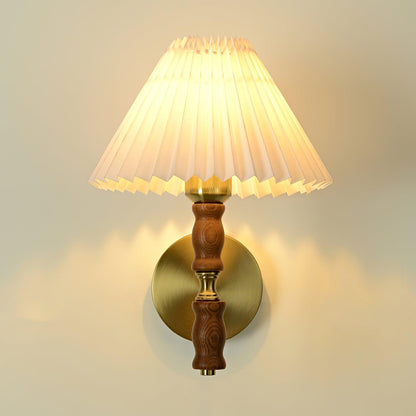 Walnut Wall Light | Pleated Fabric | Set of 2