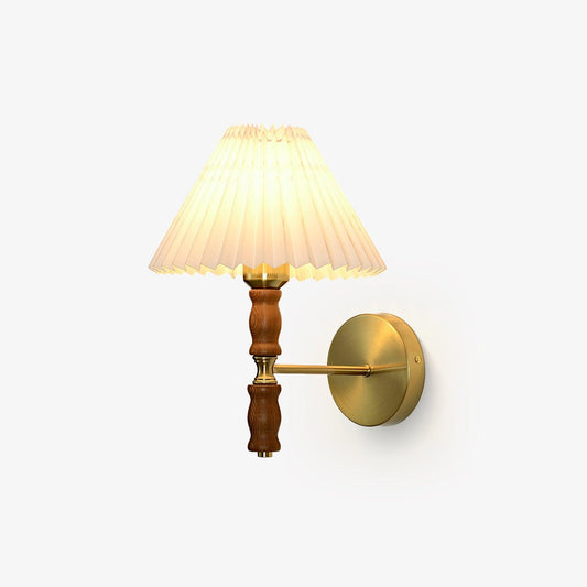 Walnut Wall Light | Pleated Fabric | Set of 2
