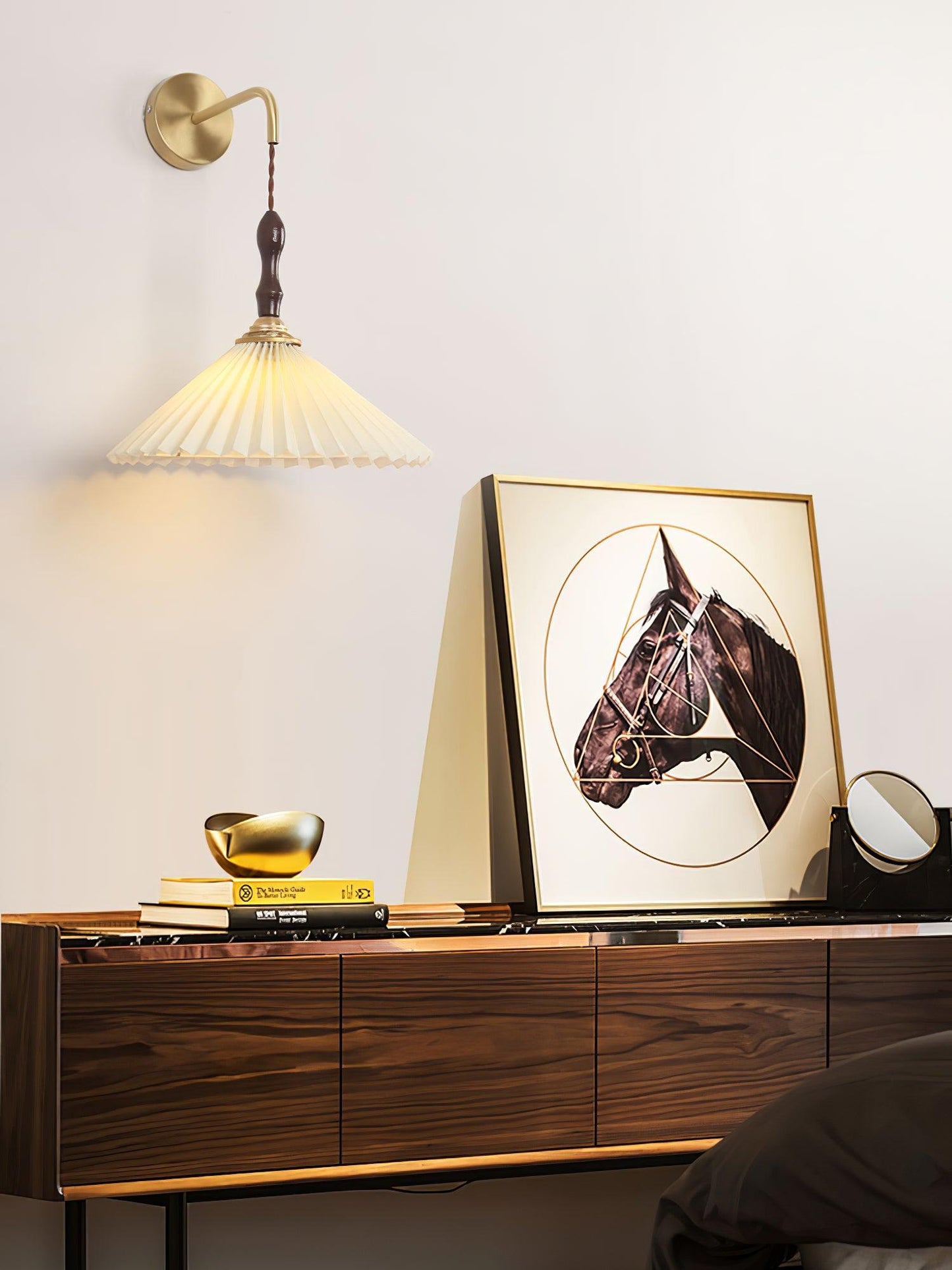 Wooden Wall Lamp | Walnut & Brass | Set of 2