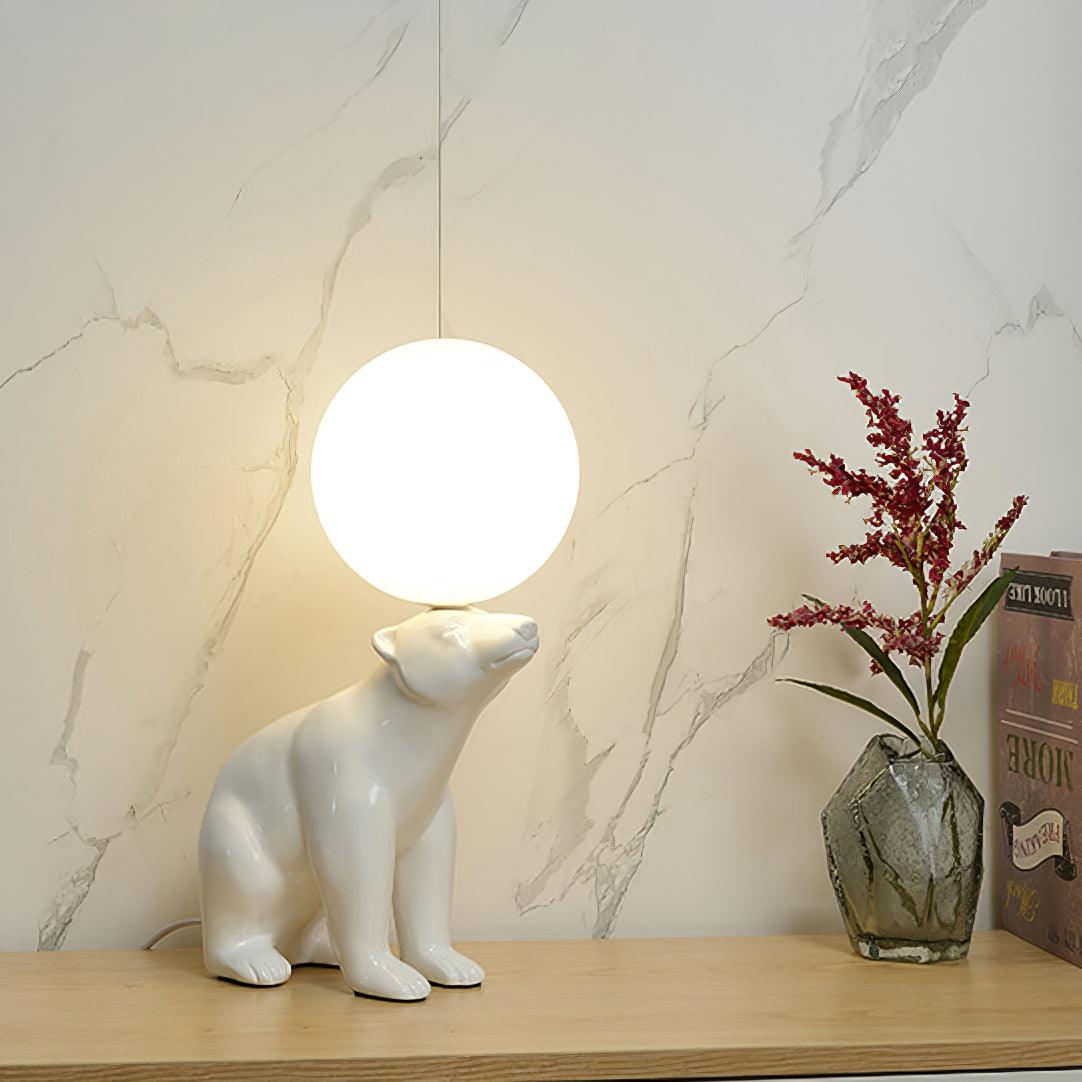 Polar Bear Table Lamp | Resin & Glass | White