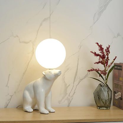 Polar Bear Table Lamp | Resin & Glass | White