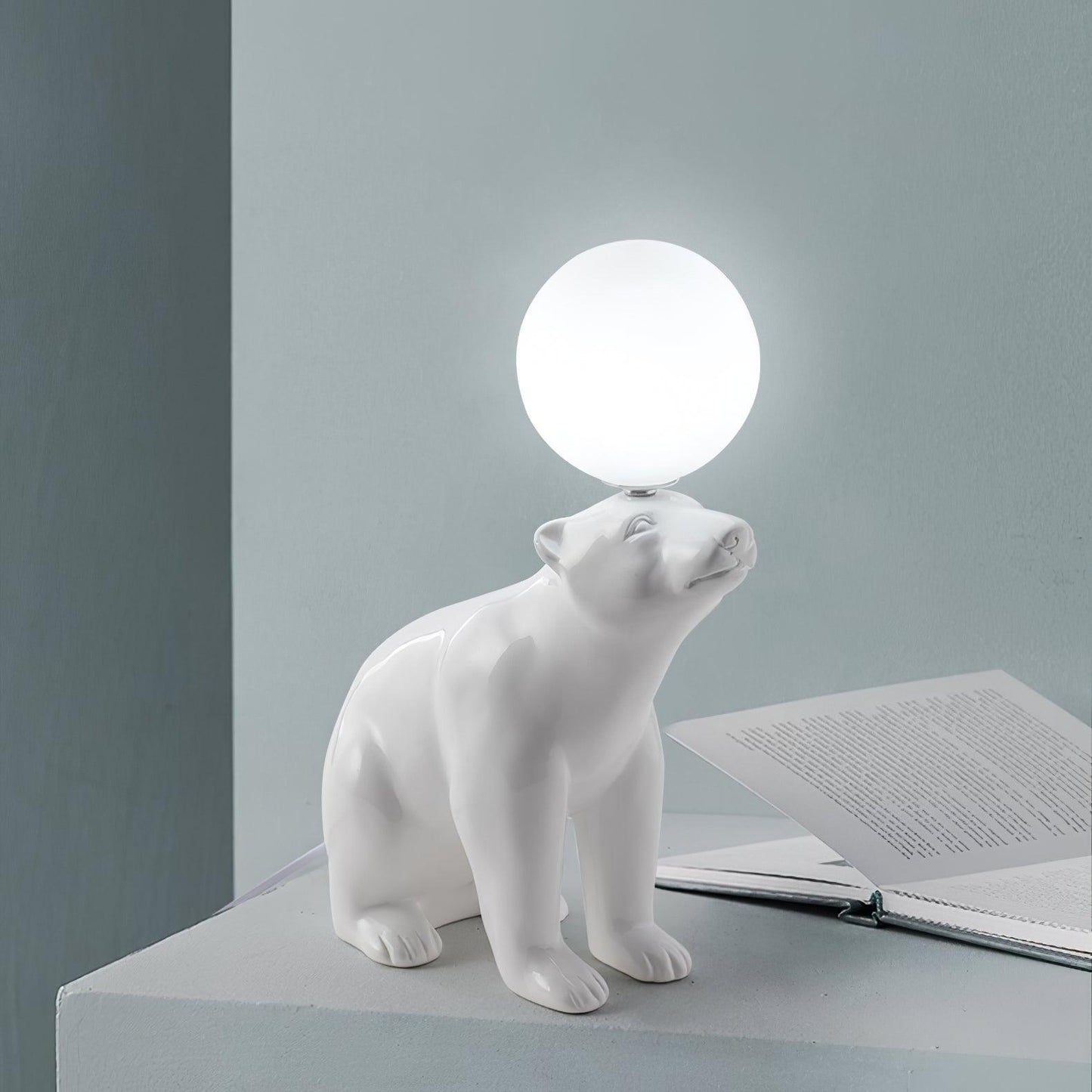 Polar Bear Table Lamp | Resin & Glass | White
