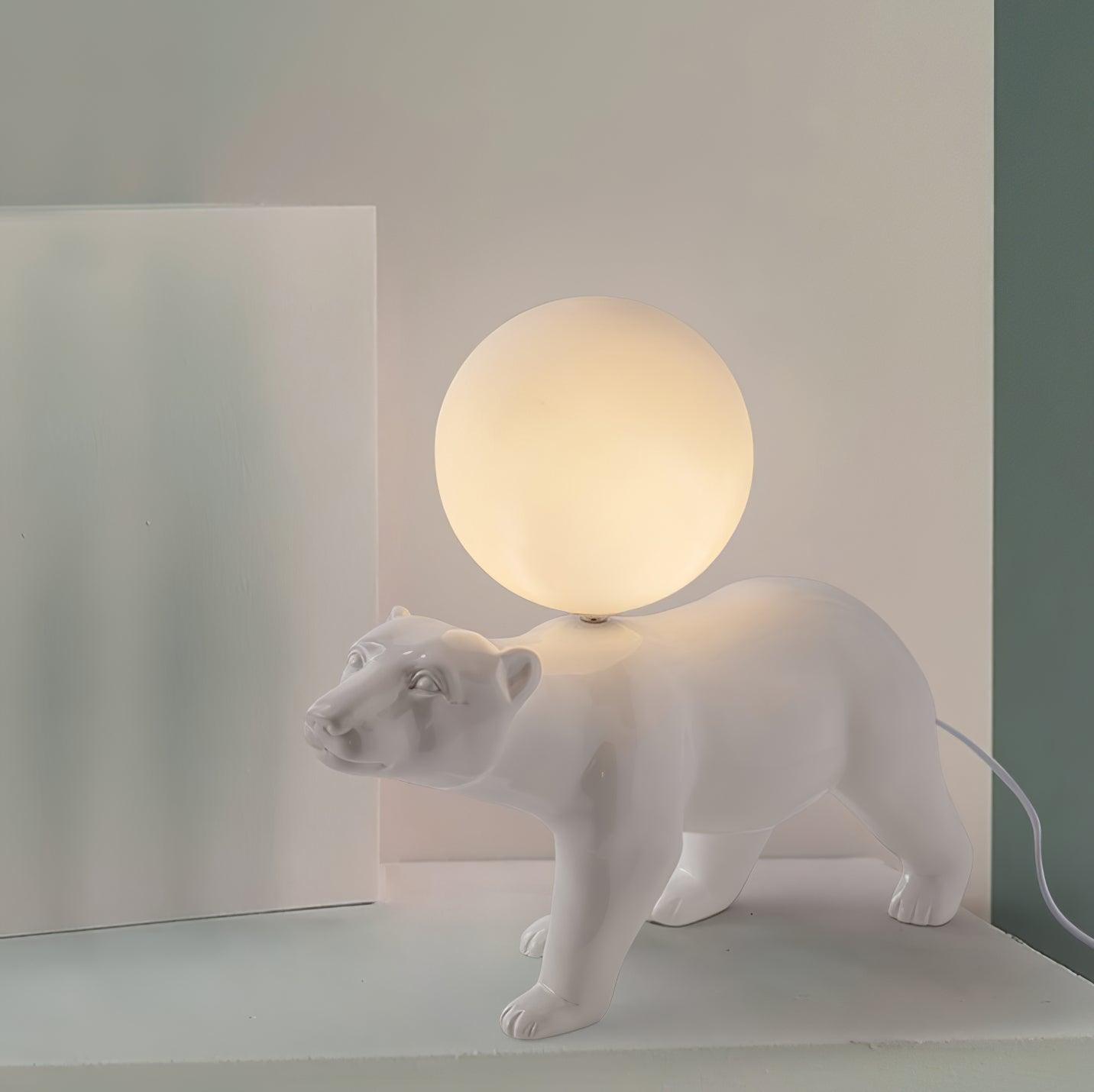 Polar Bear Table Lamp | Resin & Glass | White