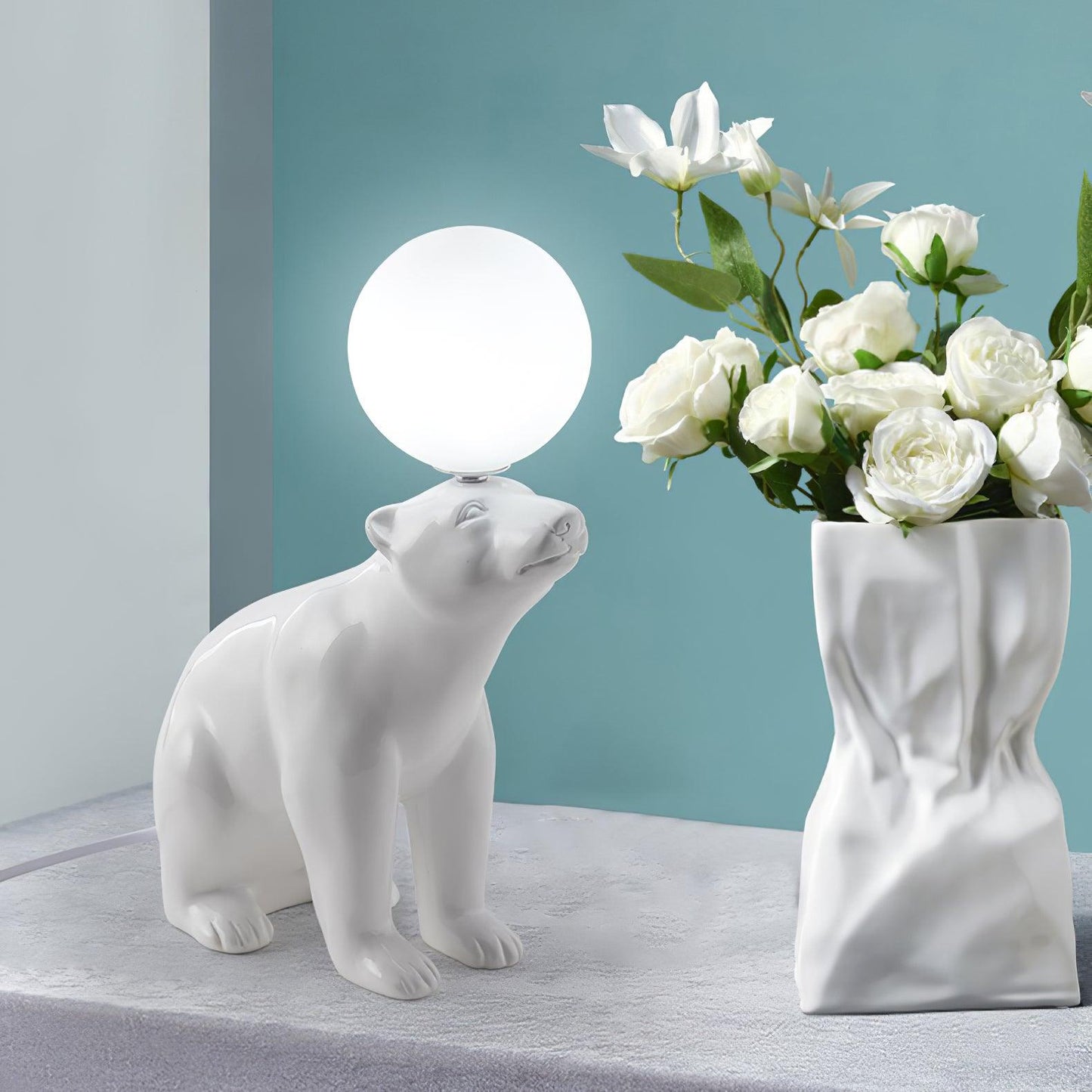 Polar Bear Table Lamp | Resin & Glass | White