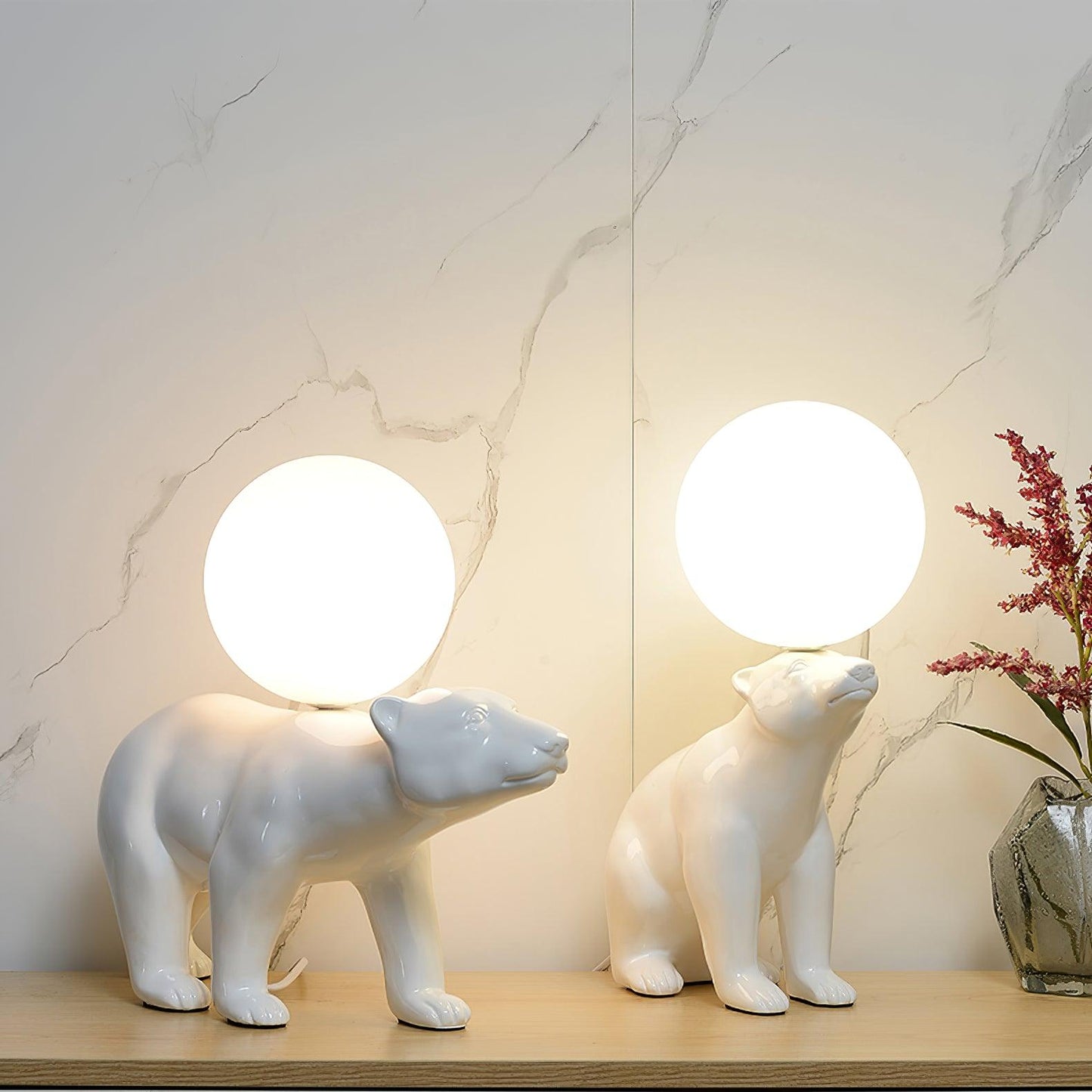 Polar Bear Table Lamp | Resin & Glass | White