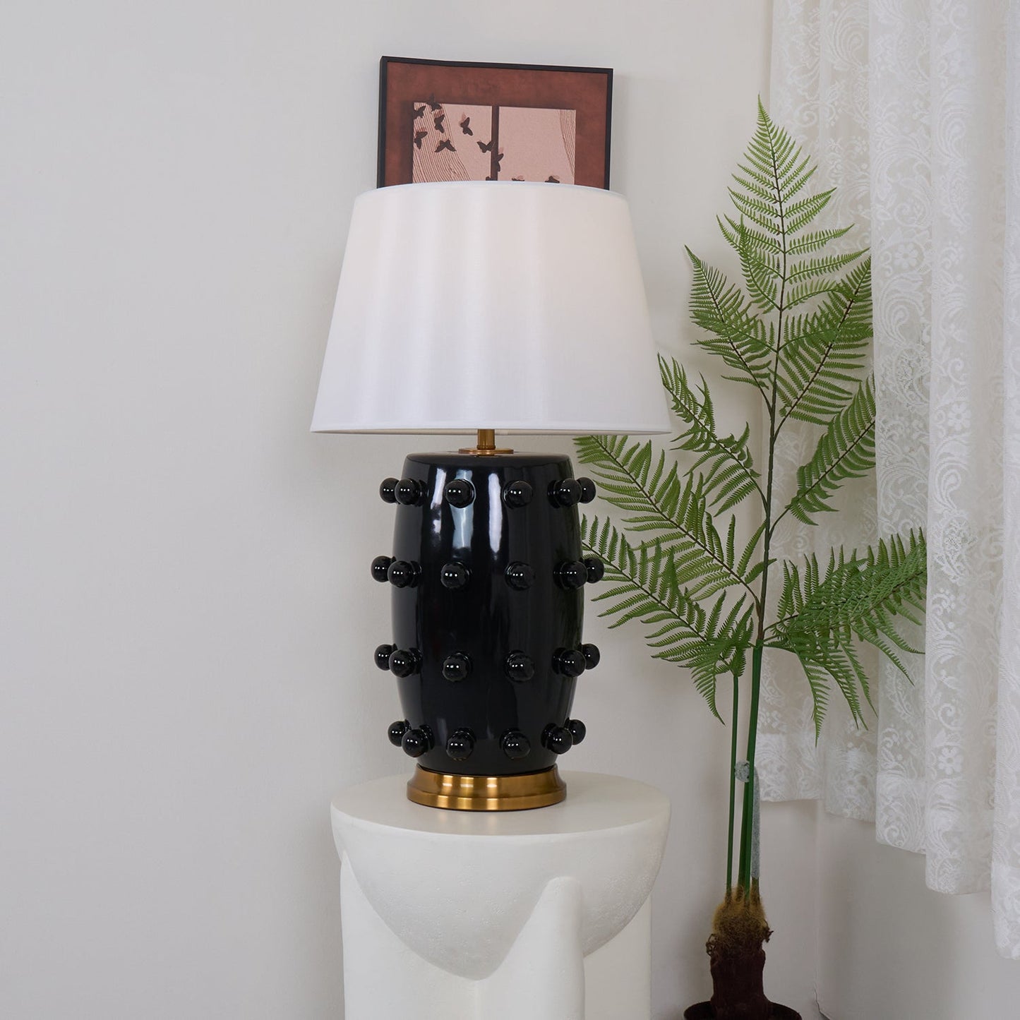 Polka Dot Table Lamp | White Ceramic with Brass Accents | 68cm Height