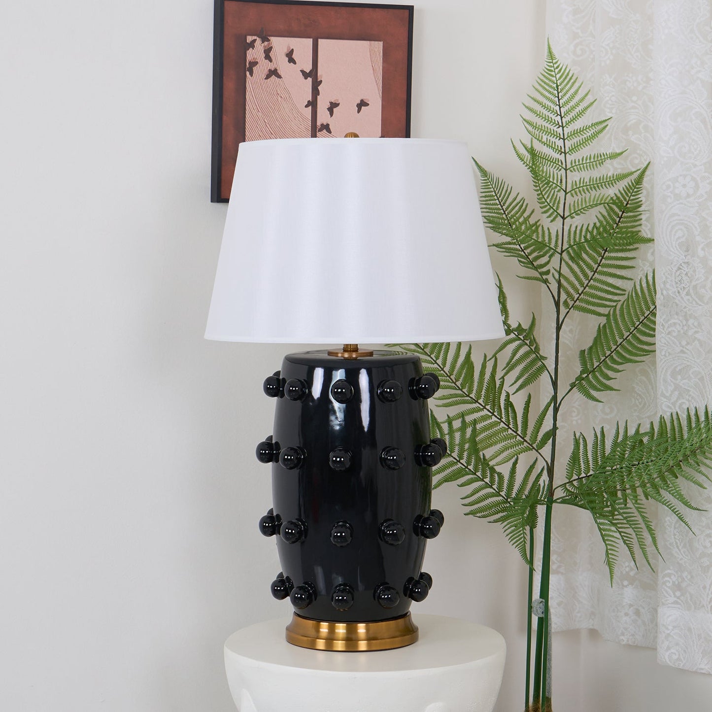 Polka Dot Table Lamp | White Ceramic with Brass Accents | 68cm Height