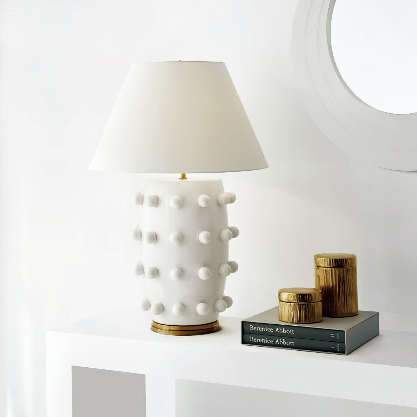 Polka Dot Table Lamp | White Ceramic with Brass Accents | 68cm Height
