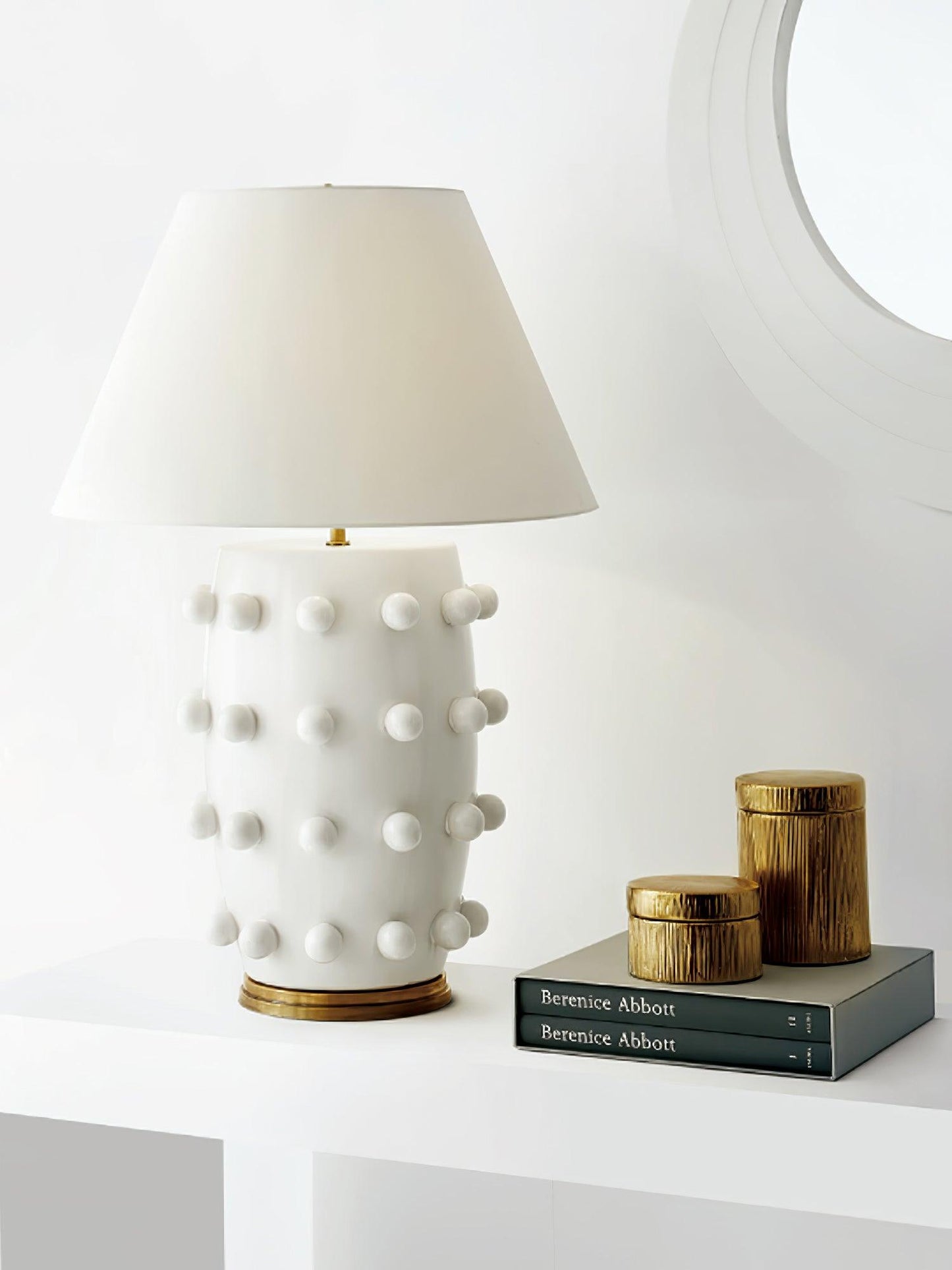 Polka Dot Table Lamp | White Ceramic with Brass Accents | 68cm Height