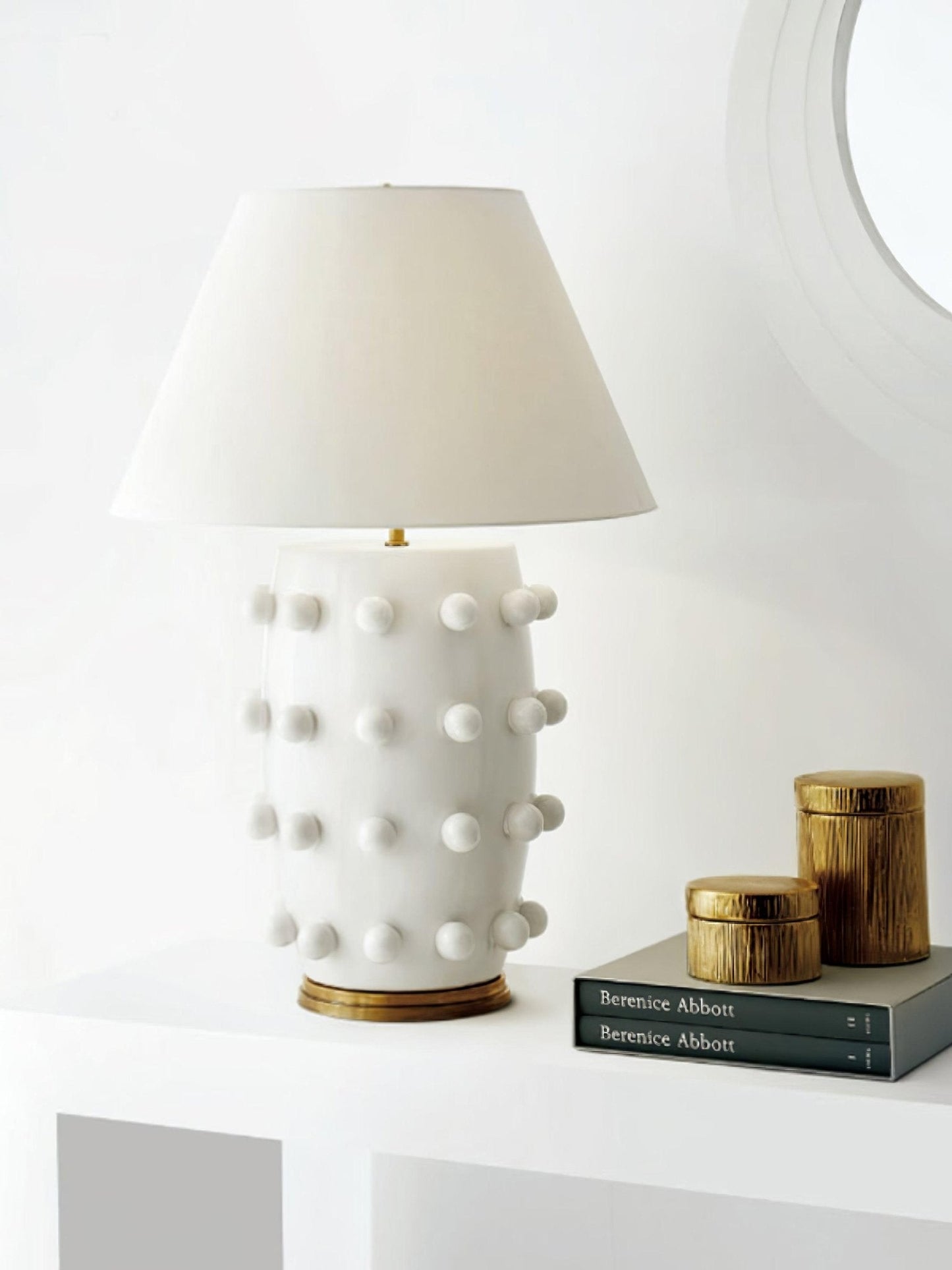 Polka Dot Table Lamp | White Ceramic with Brass Accents | 68cm Height