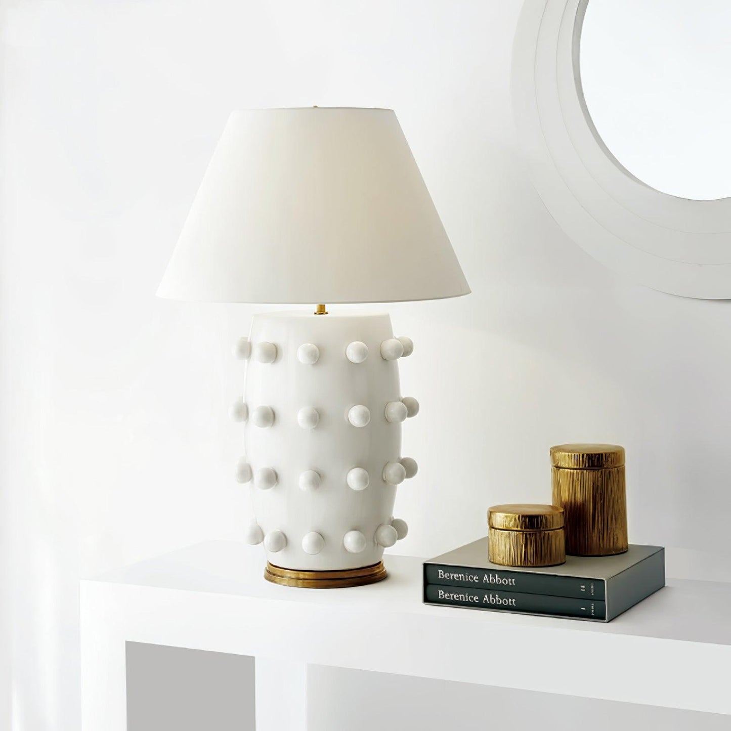 Polka Dot Table Lamp | White Ceramic with Brass Accents | 68cm Height