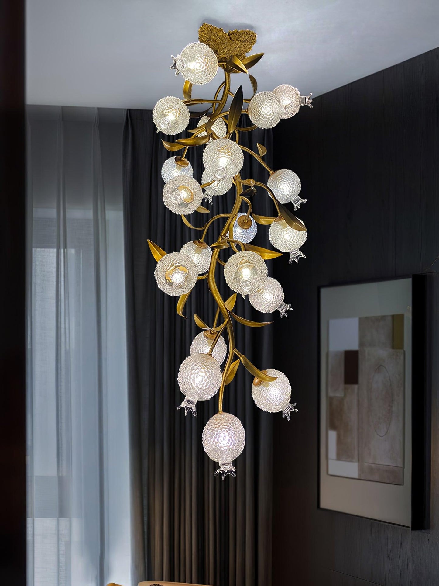 Pomegranate Brass Ceiling Lamp | Clear Glass Shade | 50cm Diameter