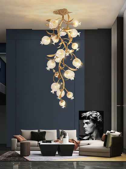 Pomegranate Brass Ceiling Lamp | Clear Glass Shade | 50cm Diameter