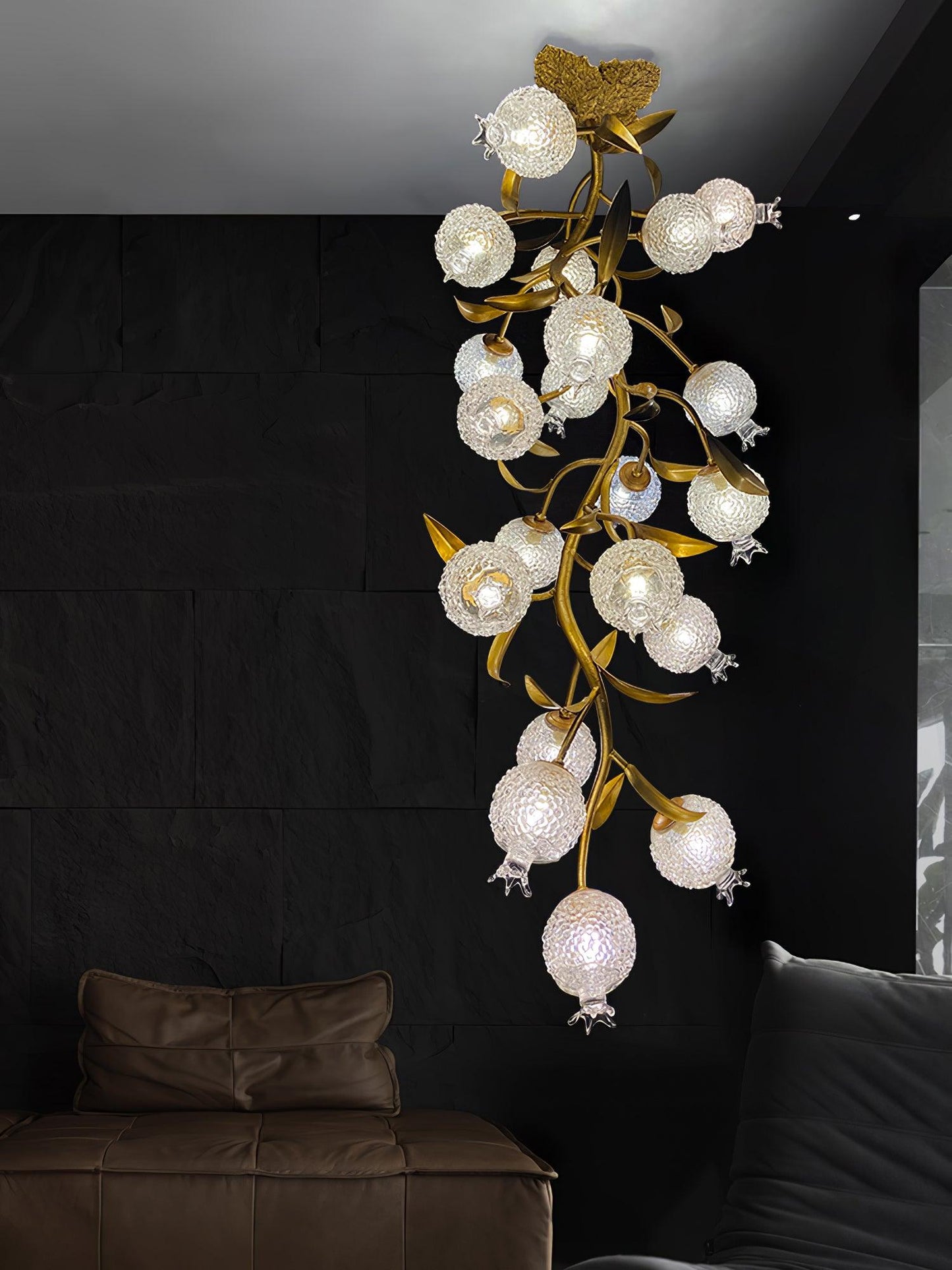 Pomegranate Brass Ceiling Lamp | Clear Glass Shade | 50cm Diameter