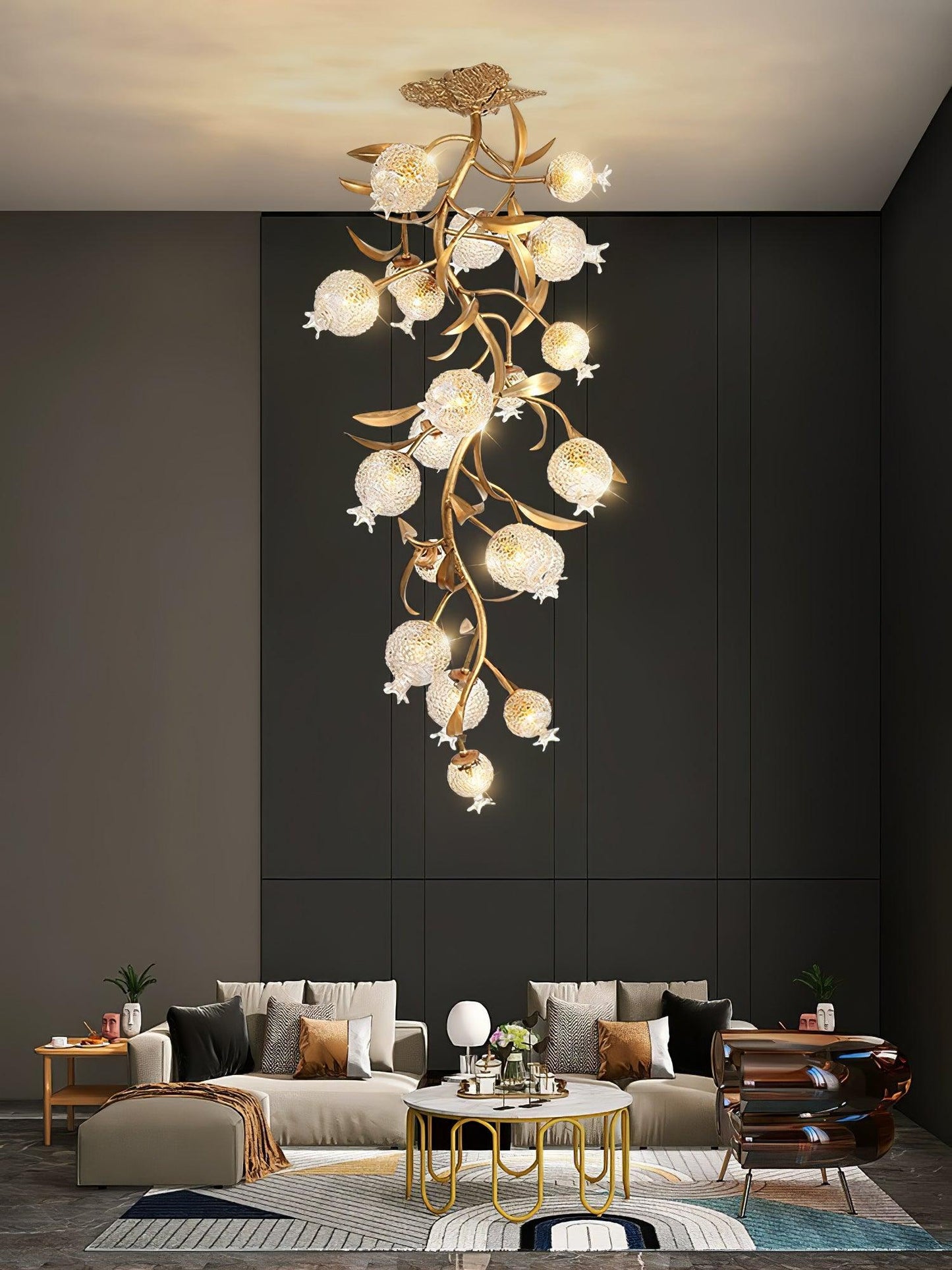 Pomegranate Brass Ceiling Lamp | Clear Glass Shade | 50cm Diameter