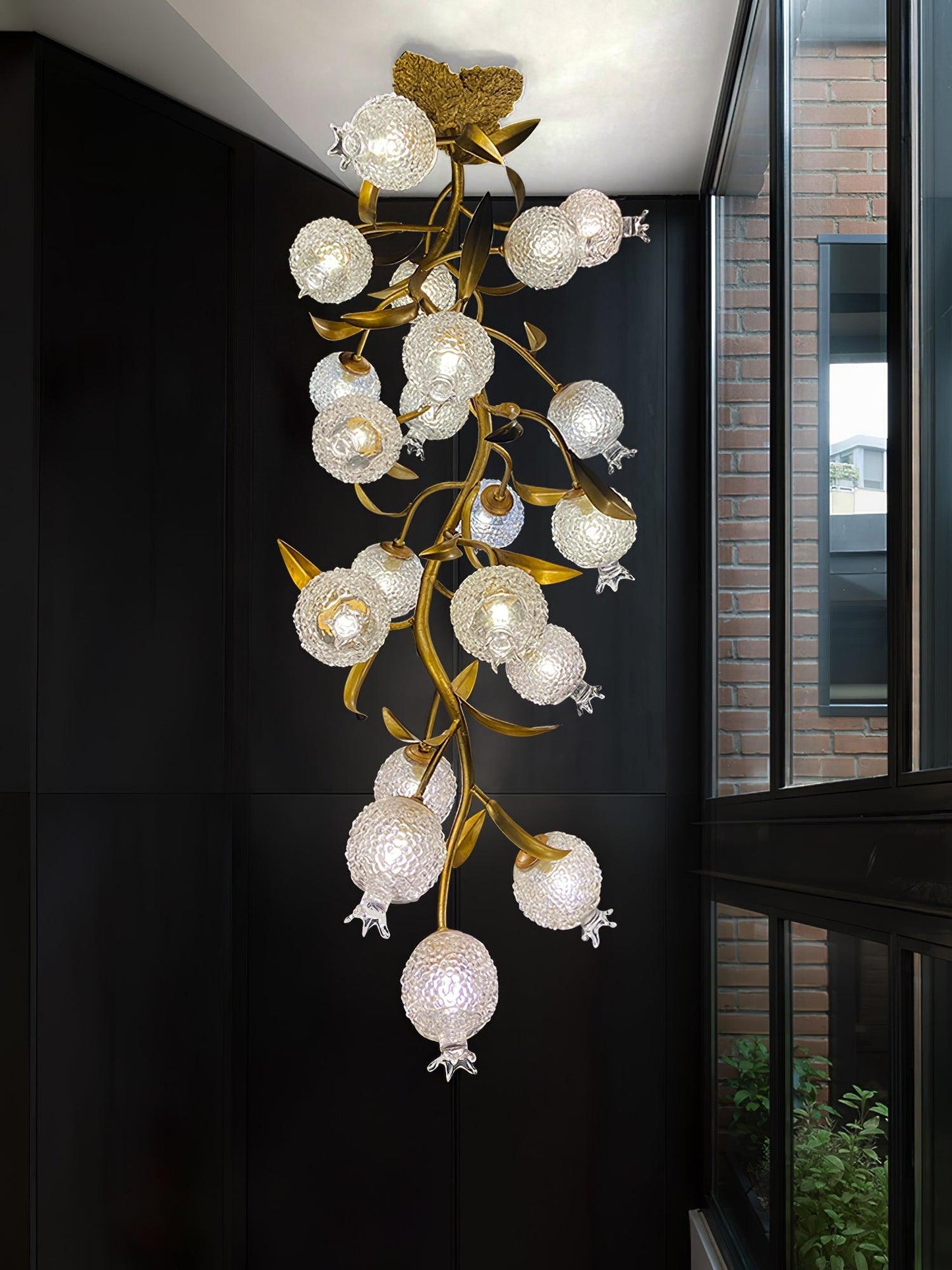 Pomegranate Brass Ceiling Lamp | Clear Glass Shade | 50cm Diameter