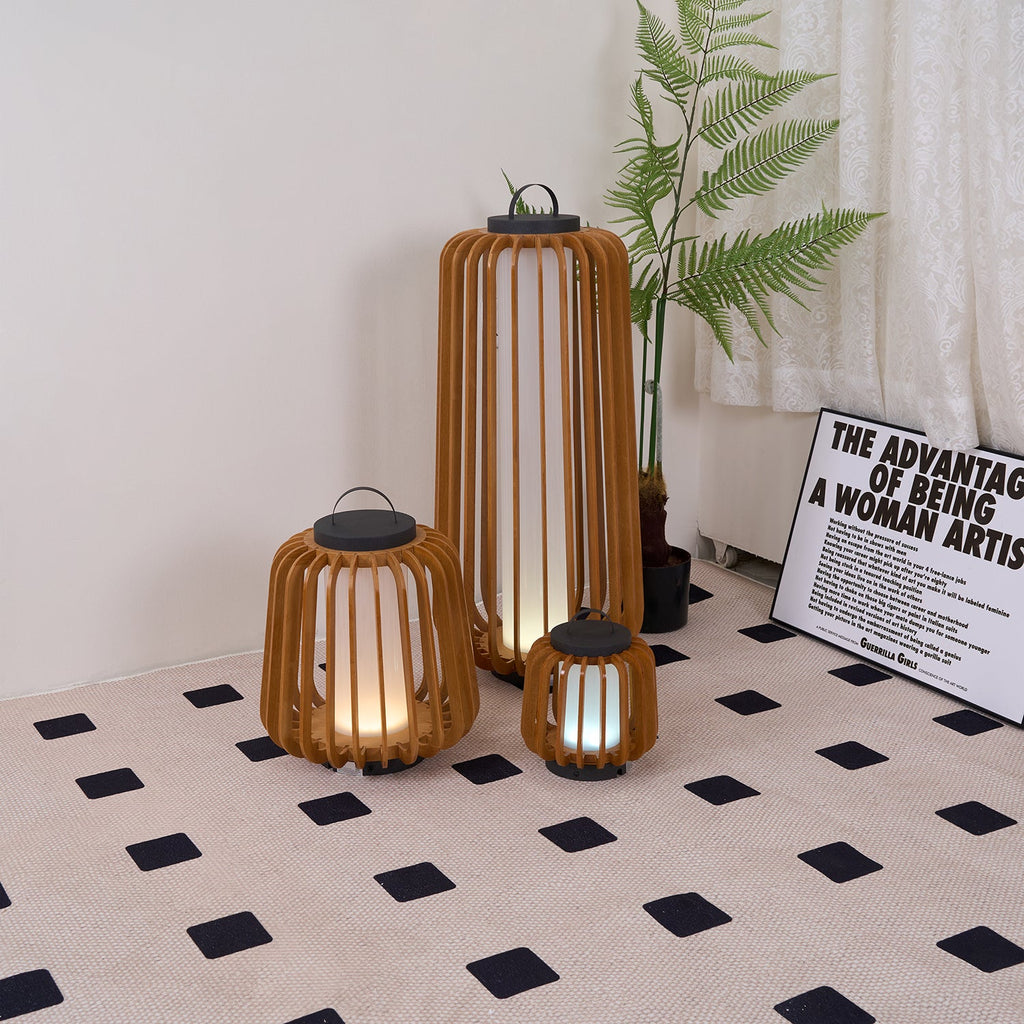 Portable Rechargeable Lantern | Waterproof Metal & Teak Wood | Black