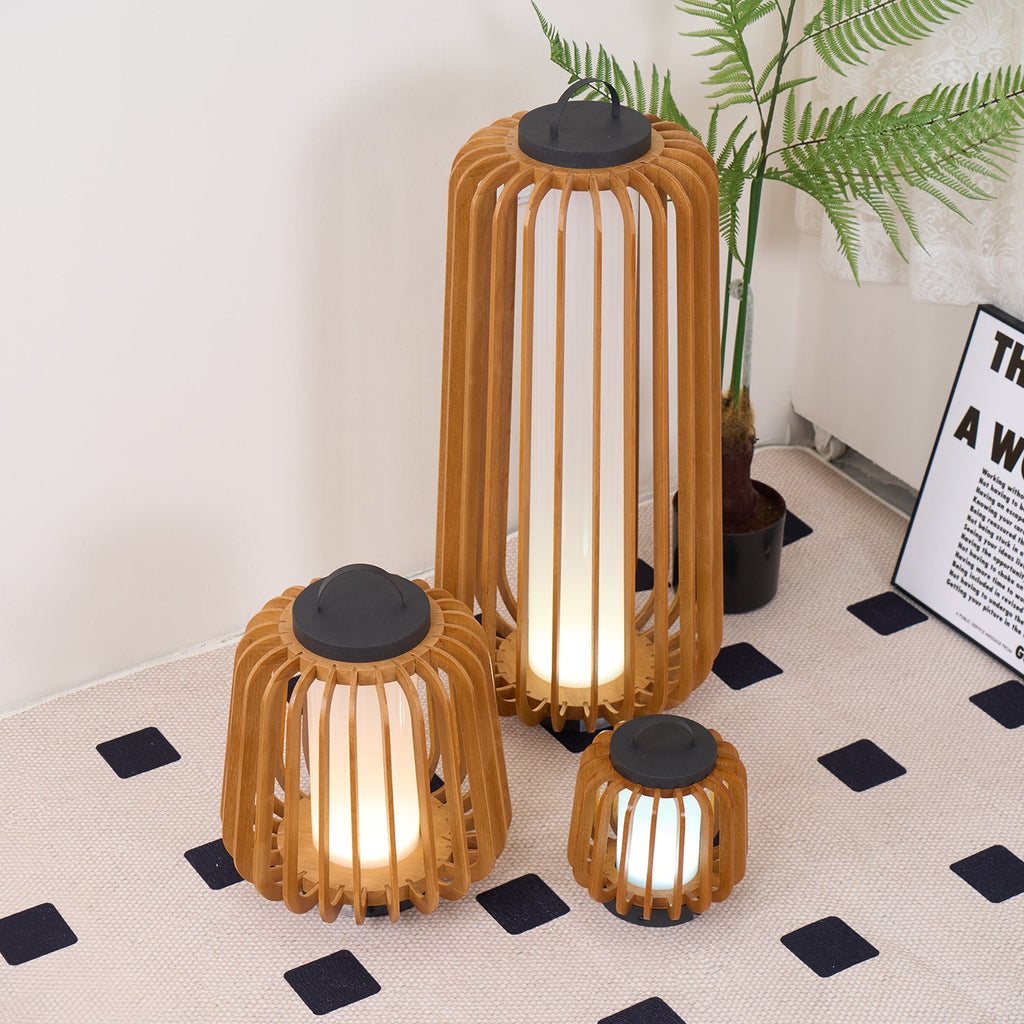 Portable Rechargeable Lantern | Waterproof Metal & Teak Wood | Black