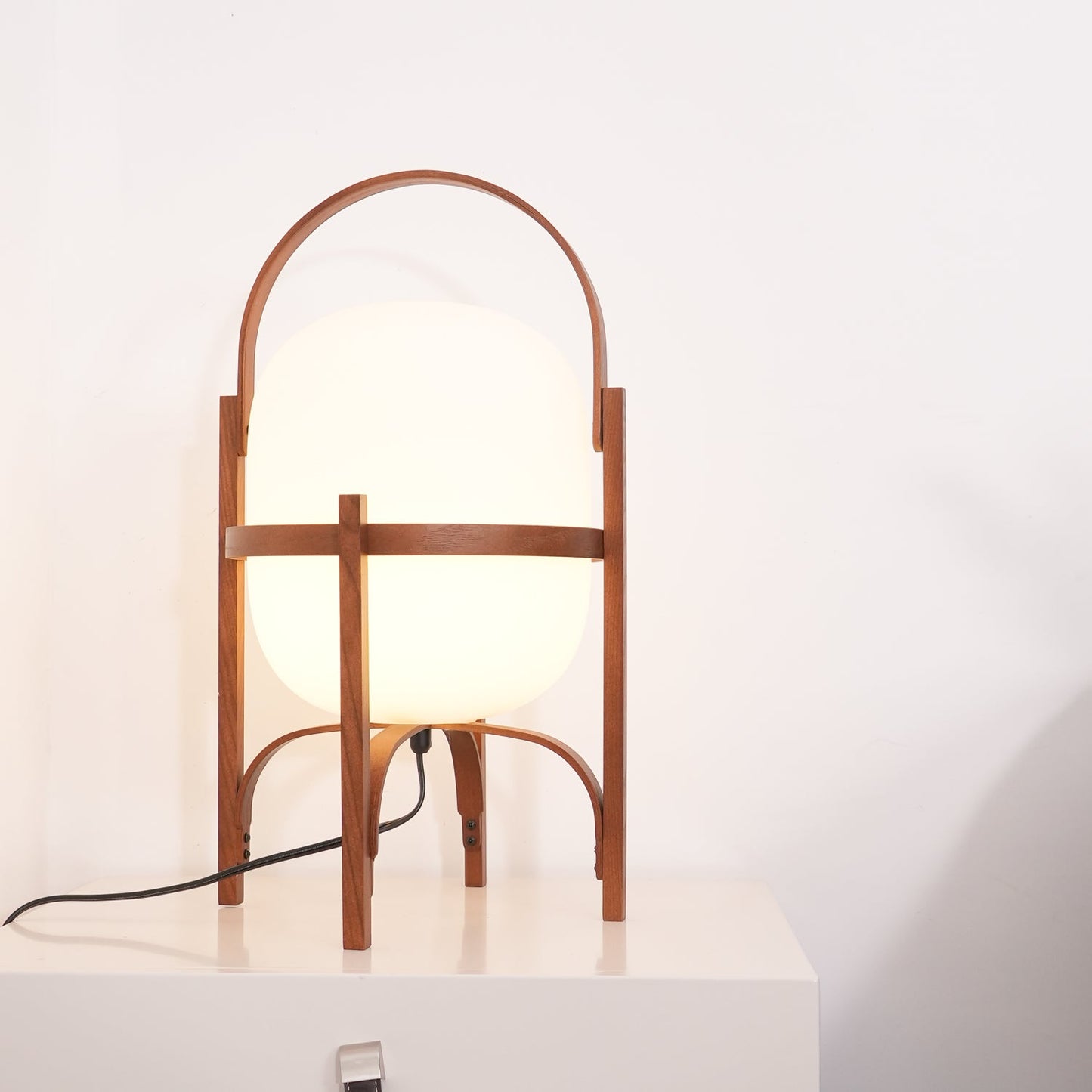 Portable Glass Table Lamp | Wood & Glass | Ash or Walnut Finish