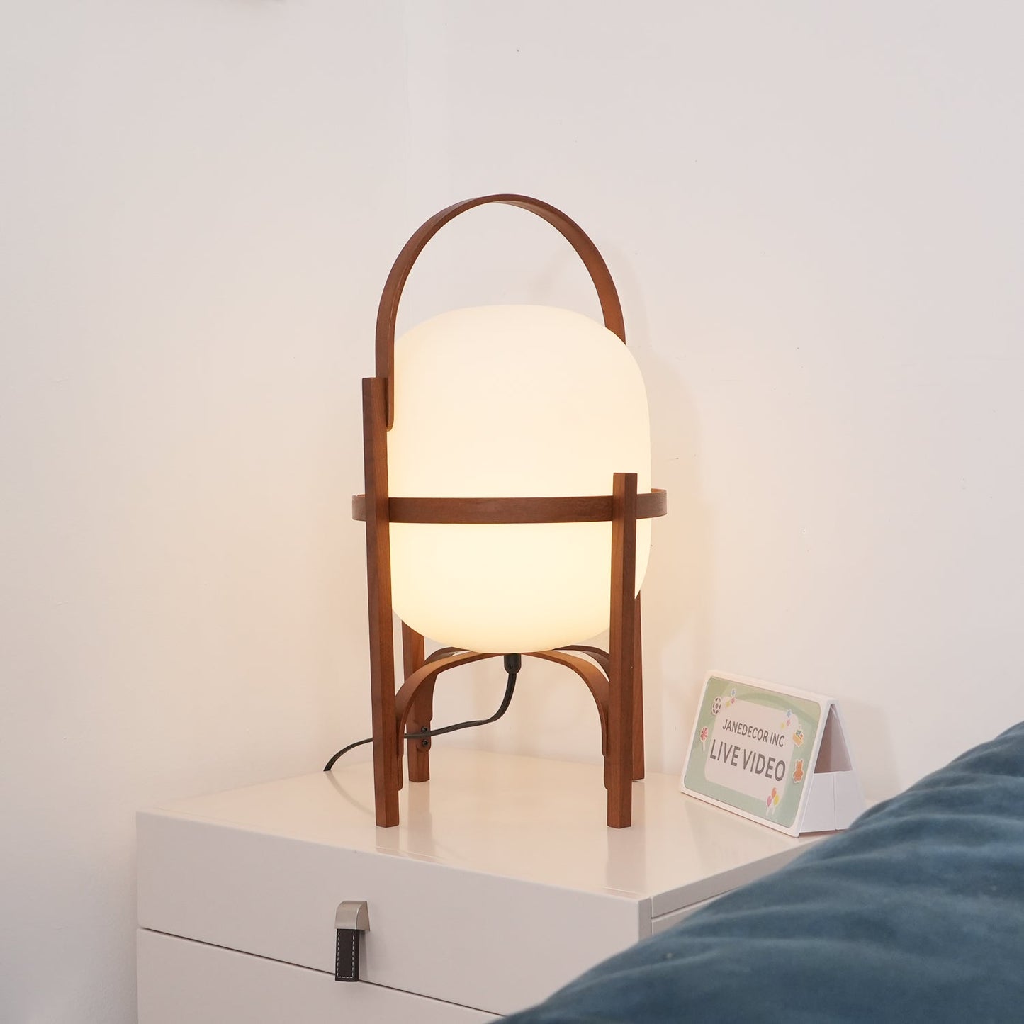 Portable Glass Table Lamp | Wood & Glass | Ash or Walnut Finish