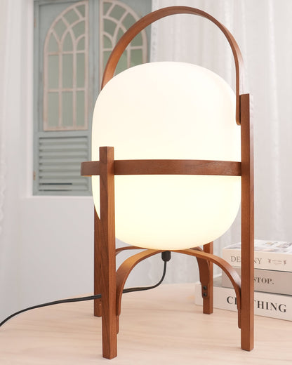 Portable Glass Table Lamp | Wood & Glass | Ash or Walnut Finish