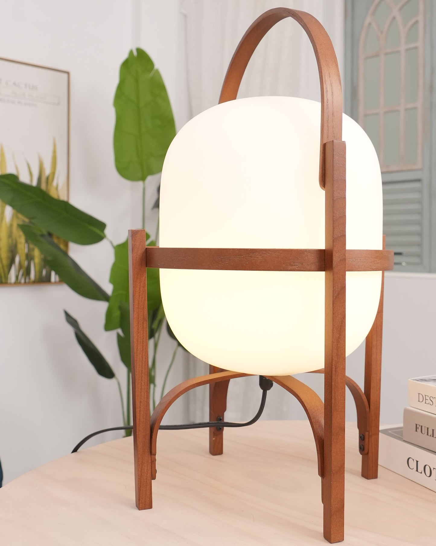 Portable Glass Table Lamp | Wood & Glass | Ash or Walnut Finish