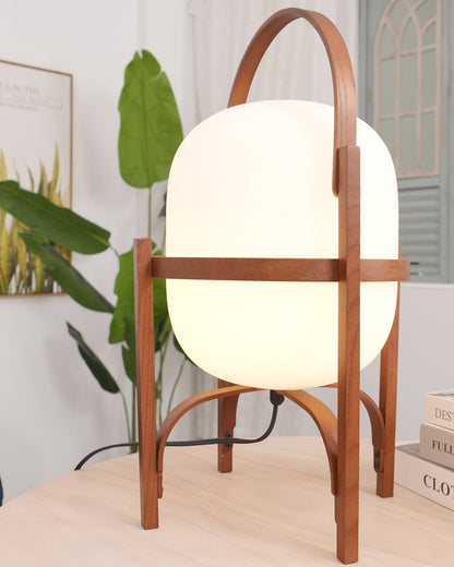 Portable Glass Table Lamp | Wood & Glass | Ash or Walnut Finish