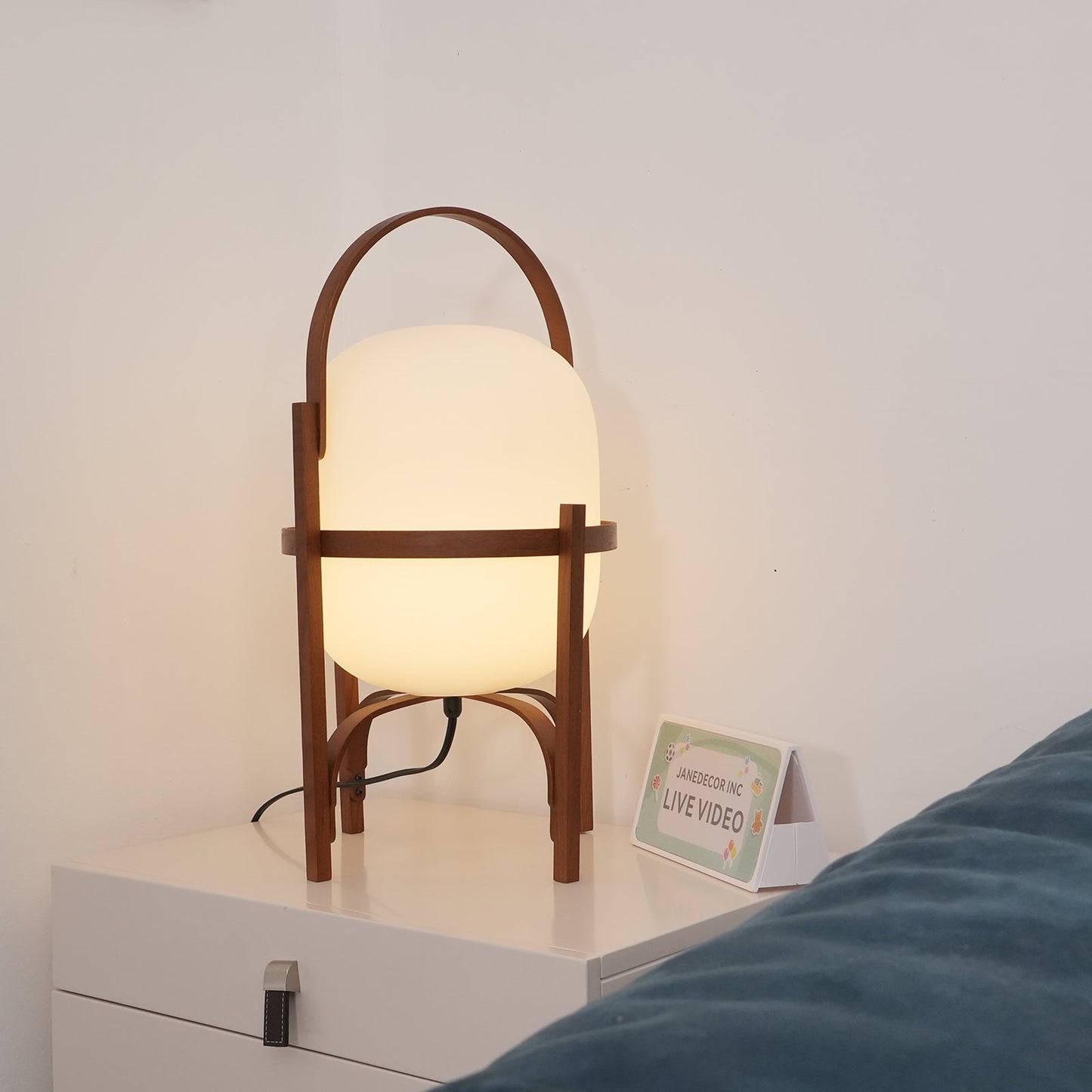 Portable Glass Table Lamp | Wood & Glass | Ash or Walnut Finish