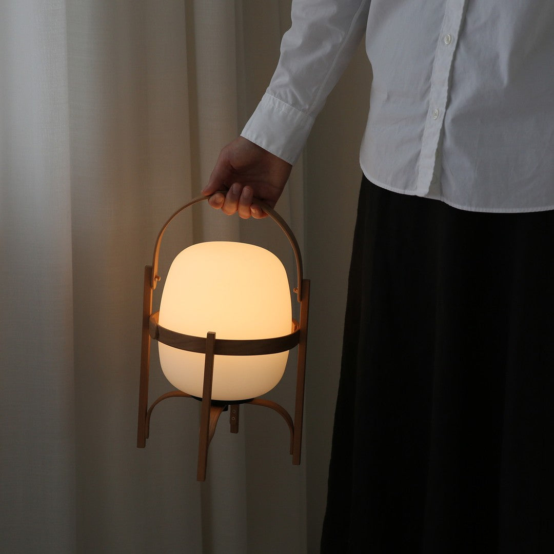 Portable Glass Table Lamp | Wood & Glass | Ash or Walnut Finish