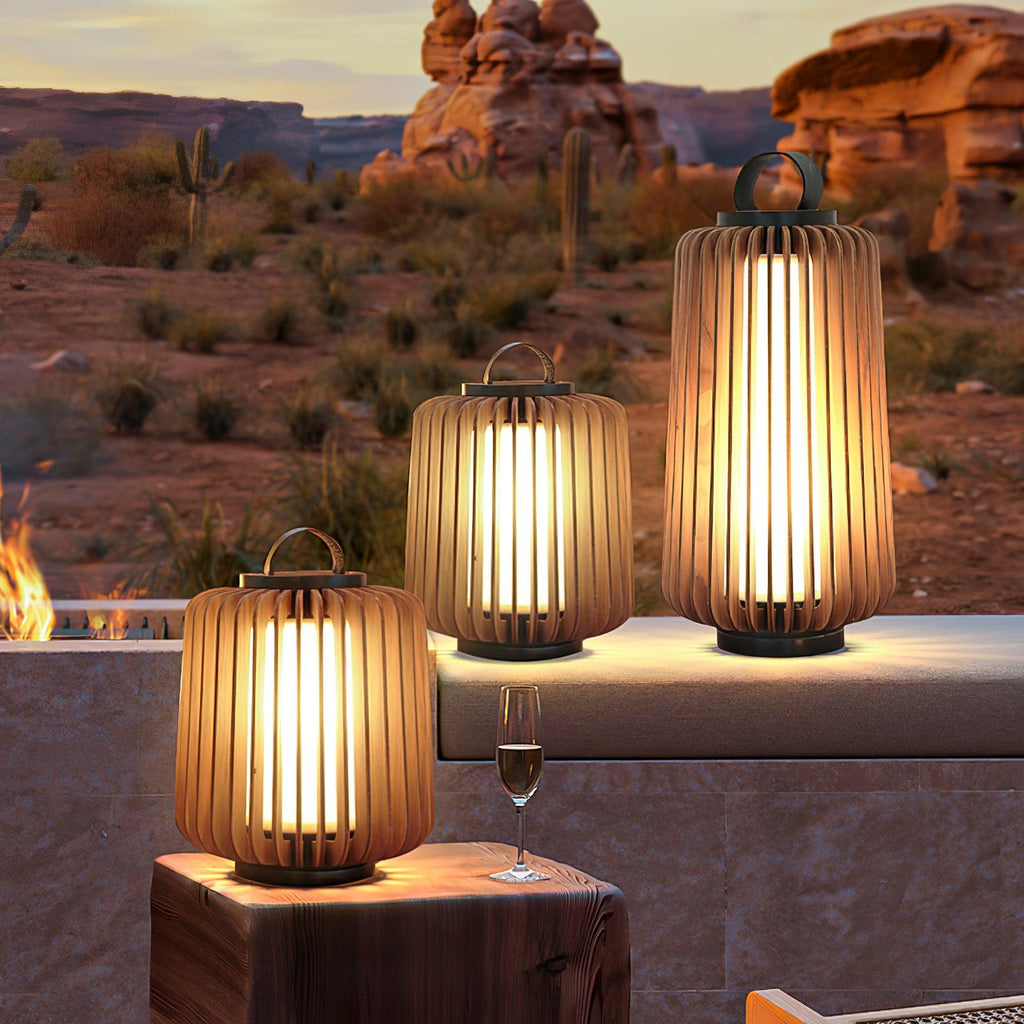 Portable Rechargeable Lantern | Waterproof Metal & Teak Wood | Black