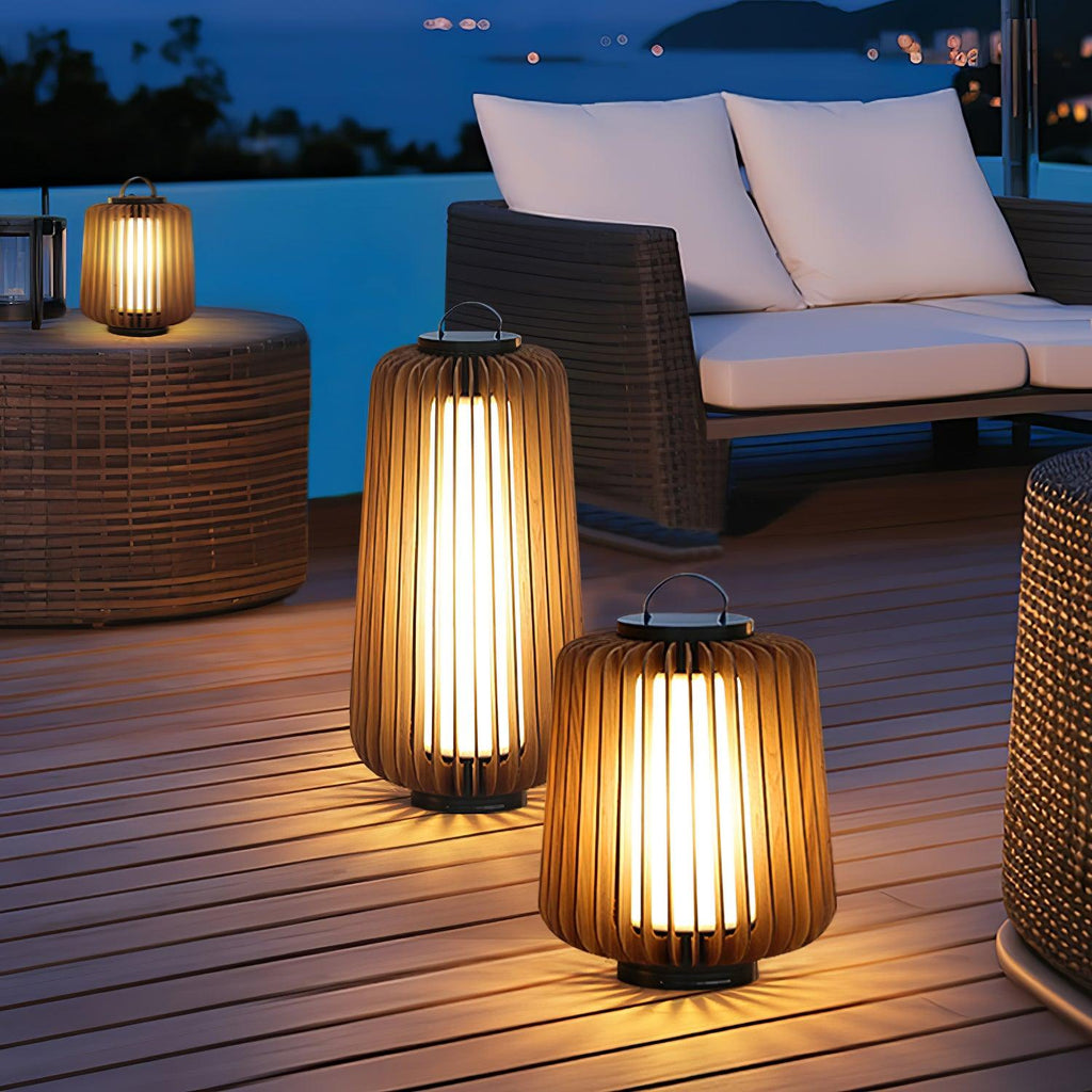 Portable Rechargeable Lantern | Waterproof Metal & Teak Wood | Black