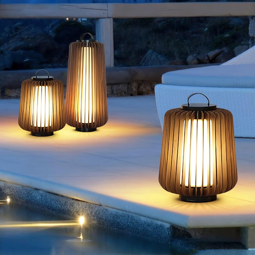 Portable Rechargeable Lantern | Waterproof Metal & Teak Wood | Black