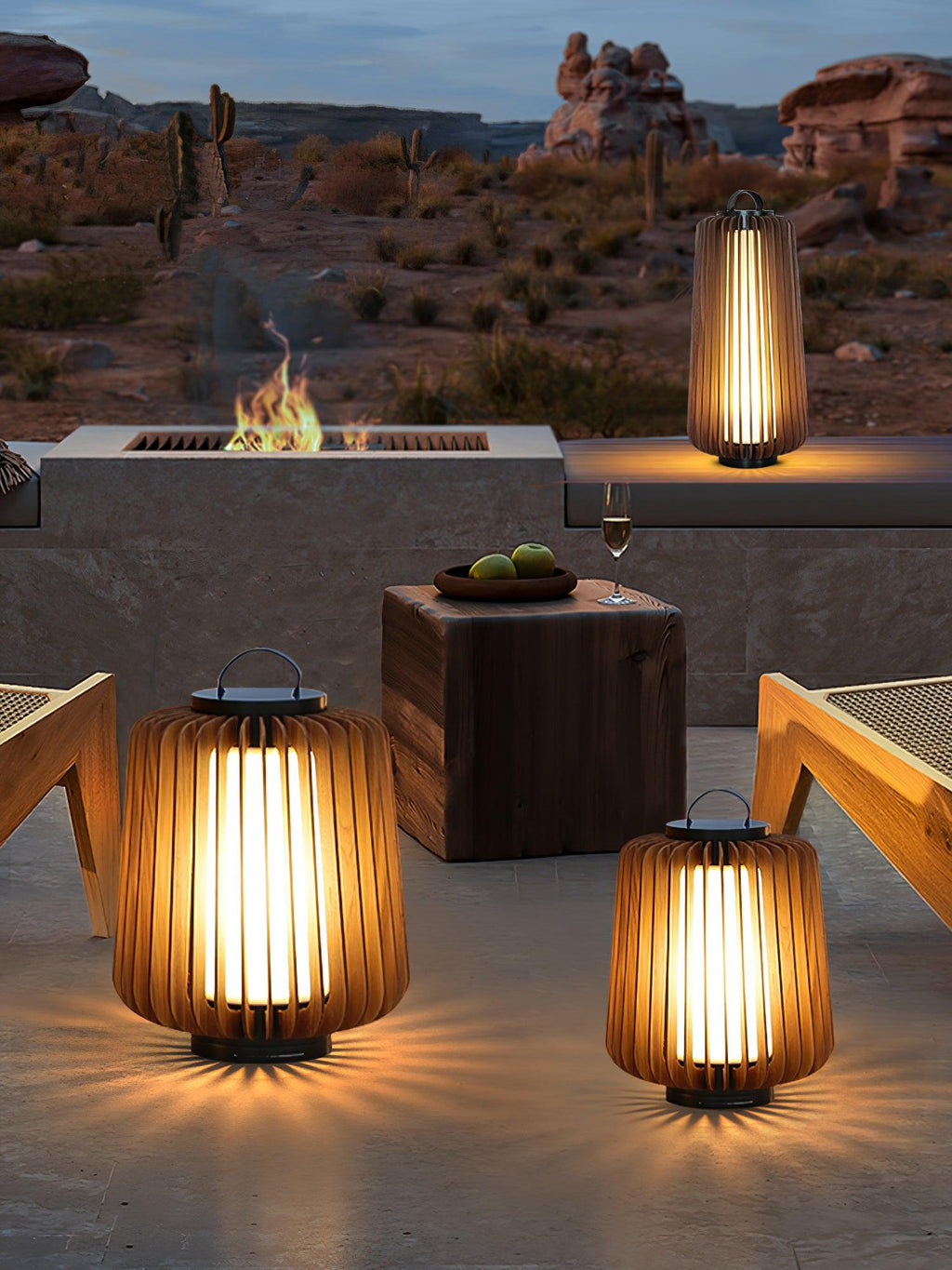 Portable Rechargeable Lantern | Waterproof Metal & Teak Wood | Black
