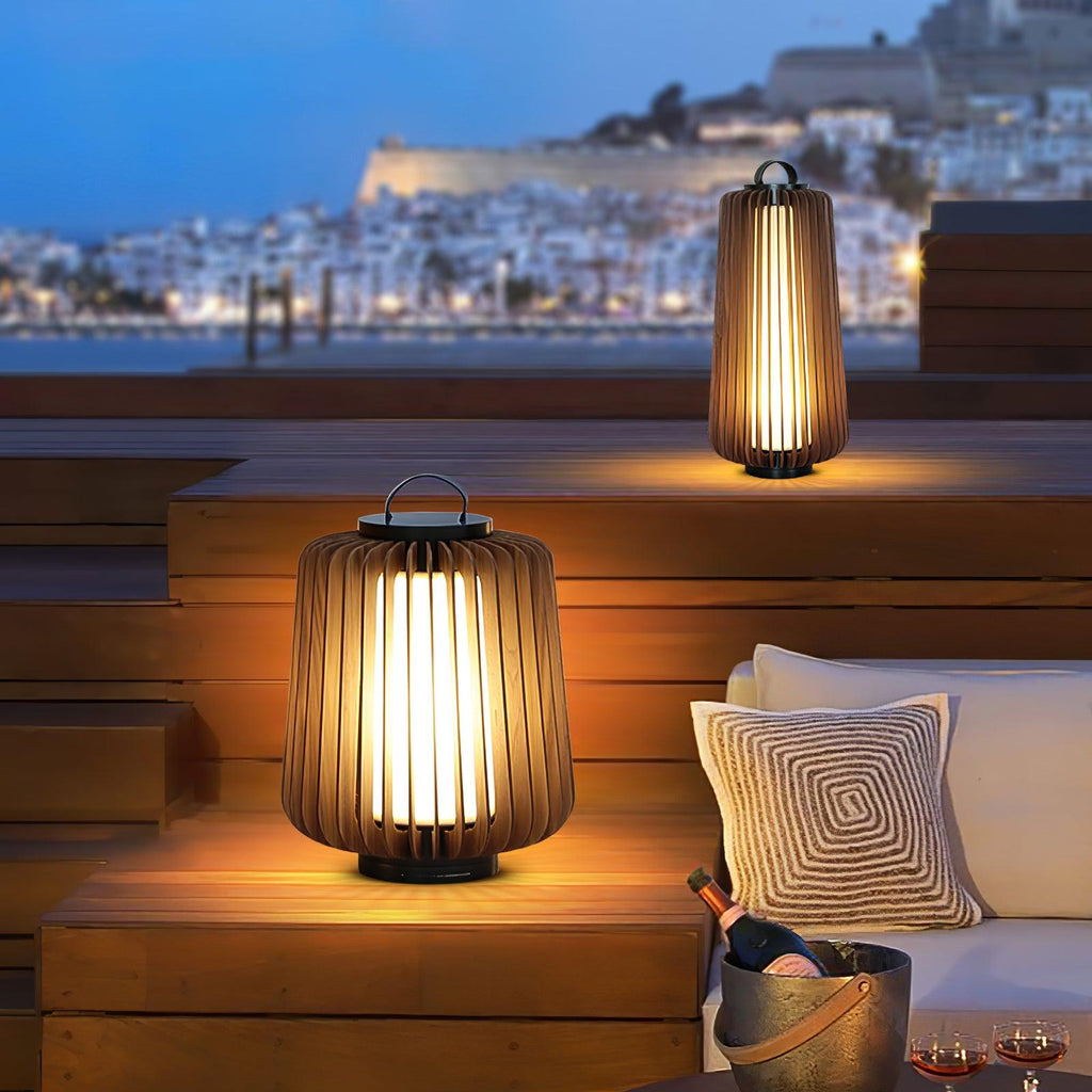 Portable Rechargeable Lantern | Waterproof Metal & Teak Wood | Black