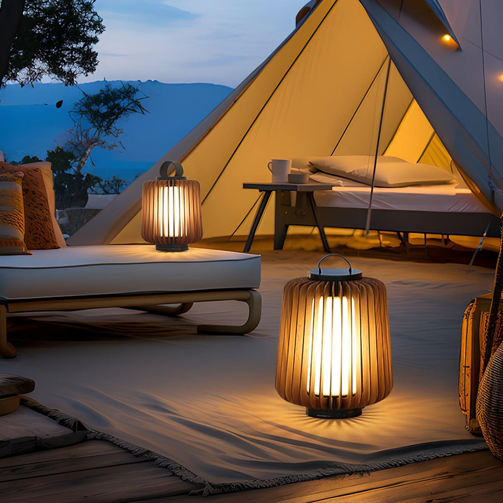 Portable Rechargeable Lantern | Waterproof Metal & Teak Wood | Black