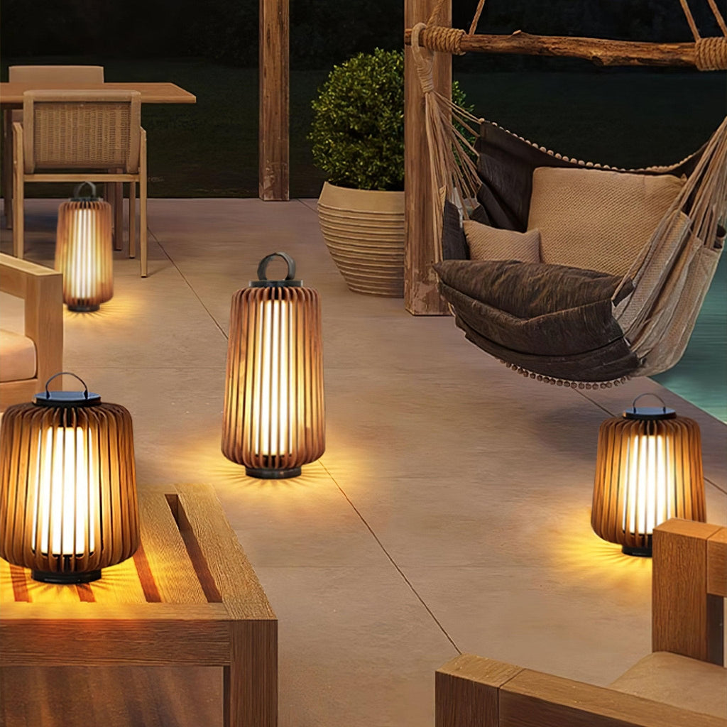 Portable Rechargeable Lantern | Waterproof Metal & Teak Wood | Black