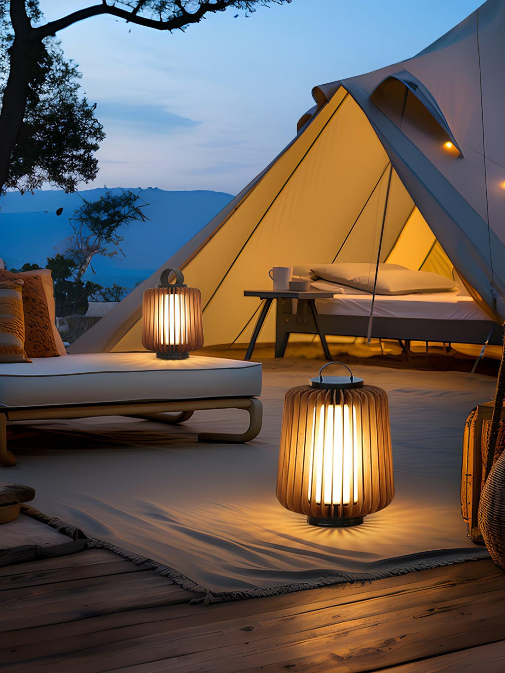 Portable Rechargeable Lantern | Waterproof Metal & Teak Wood | Black