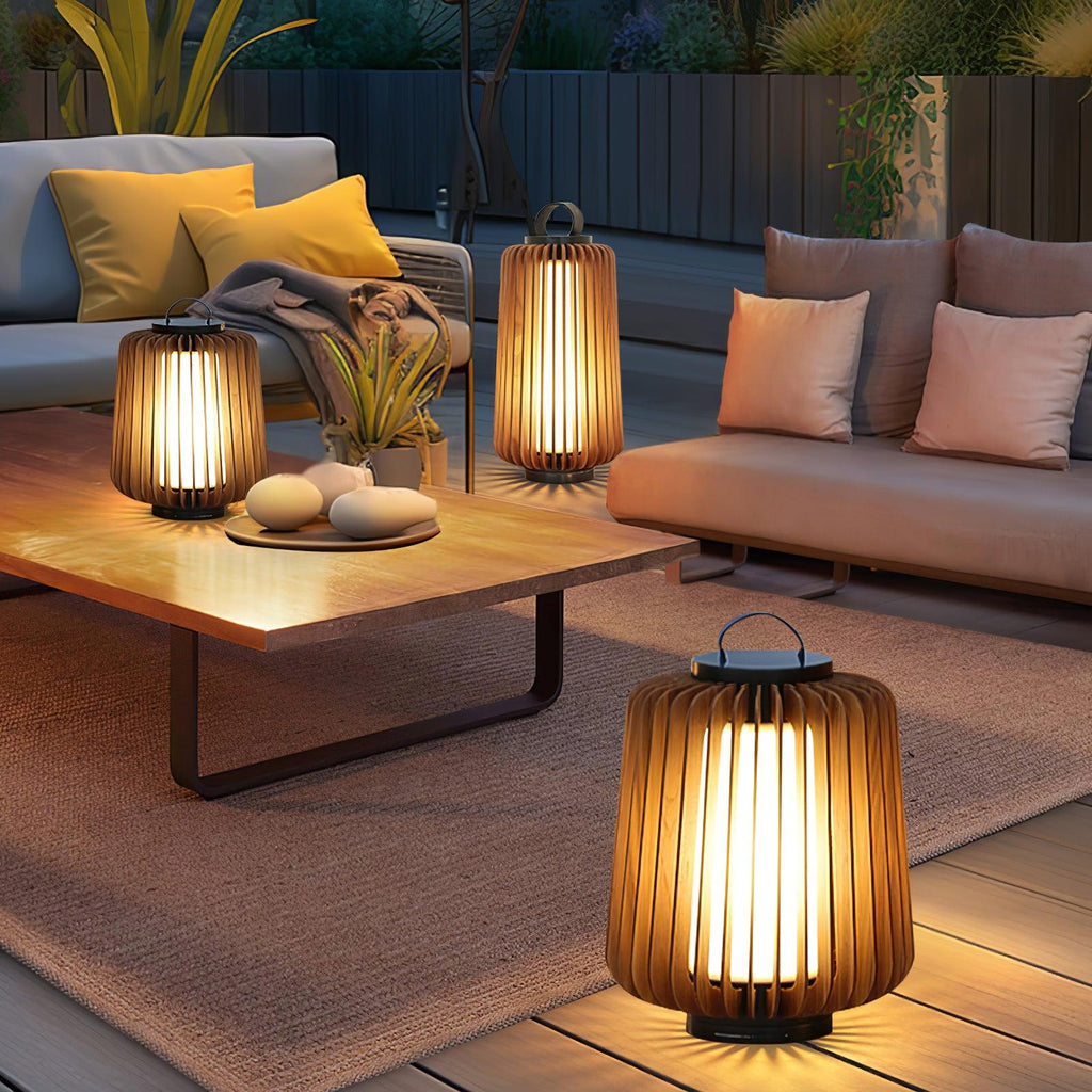 Portable Rechargeable Lantern | Waterproof Metal & Teak Wood | Black